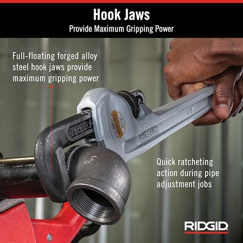 Image of Ridgid 47057 Model 812 Aluminum Straight Pipe Wrench, 12-inch Plumbing Wrench, Silver, Small