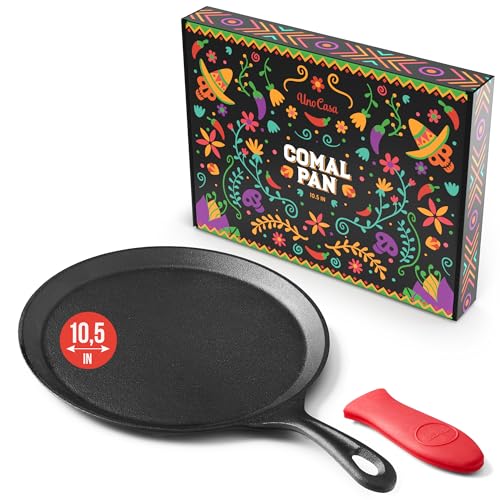 Image of Uno Casa Cast Iron Comal Pan 10.5 Inch - Skillet for Roti, Tawa/Dosa Pan Pataconera, Comales para Tortillas - Comal Para Tortillas Grande - Cast Iron Griddle