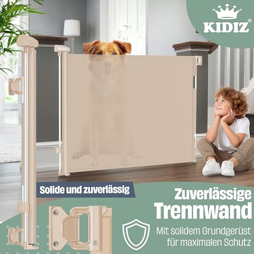 KIDIZ® Treppenschutzgitter Türschutzgitter ausziehbar 0-180CM | kindersicheres Treppengitter für Babys & Haustiere | Schutzgitter für Treppen & Türen Absperrgitter inkl. Bodenanker & Montagezubehör