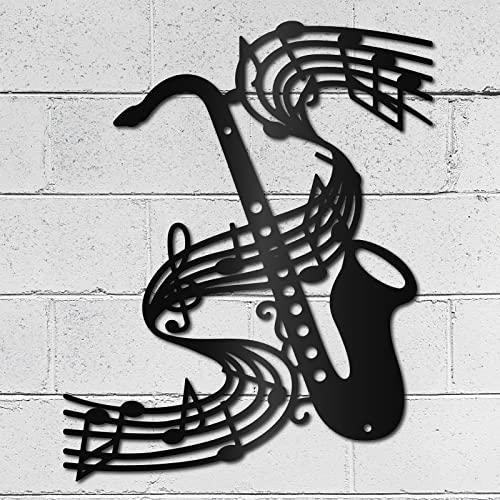 Creatcabin Music Sax Wall Art Metal Vintage Treble Clef Wall Decor Musical Instruments Hanging Sculpture For Home Bedroom Kitchen Garden Housewarming Gift Christmas Holiday Decoration 11.8 X 9.4 Inch #TOP6