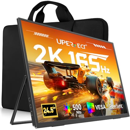 Image of UPERFECT 24.5 inch 2K 165Hz Portable Monitor, QHD IPS Gaming Display | 500 Nits, 0.1ms Response, FreeSync, HDR, VESA Support, Stand Included, USB-C & Mini HDMI External Screen for Laptop & Console