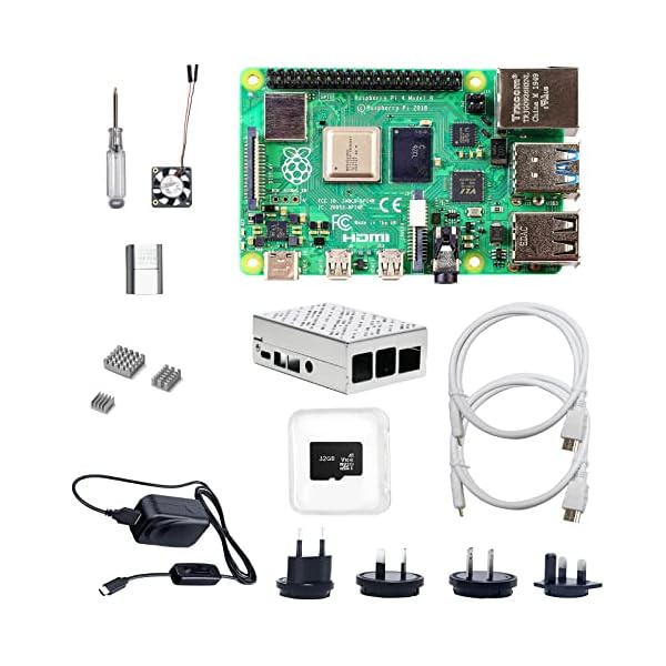 Raspberry Pi 4 Model B 4GB RAM Starter Kit, Raspberry Pi mit 32GB MicroSD Karte, 5,0V 3A USB-C-Netzteil mit EIN…