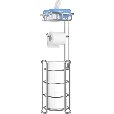 TomCare Free-Standing Toilet Paper Holder with Storage Shelf