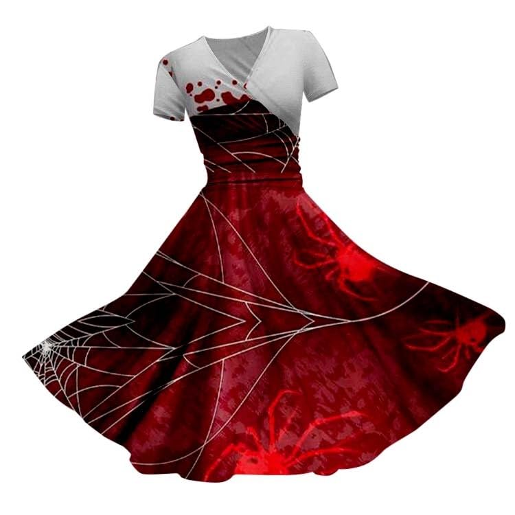 HUIFUAO Halloween Dresses for Women Scary Bloody Fancy Dress Plus Size Halloween Costumes V Neck Short Sleeve Party Evening Horror Festival Cosplay Outfits Clothes (Z03 Red #3, XXXL)