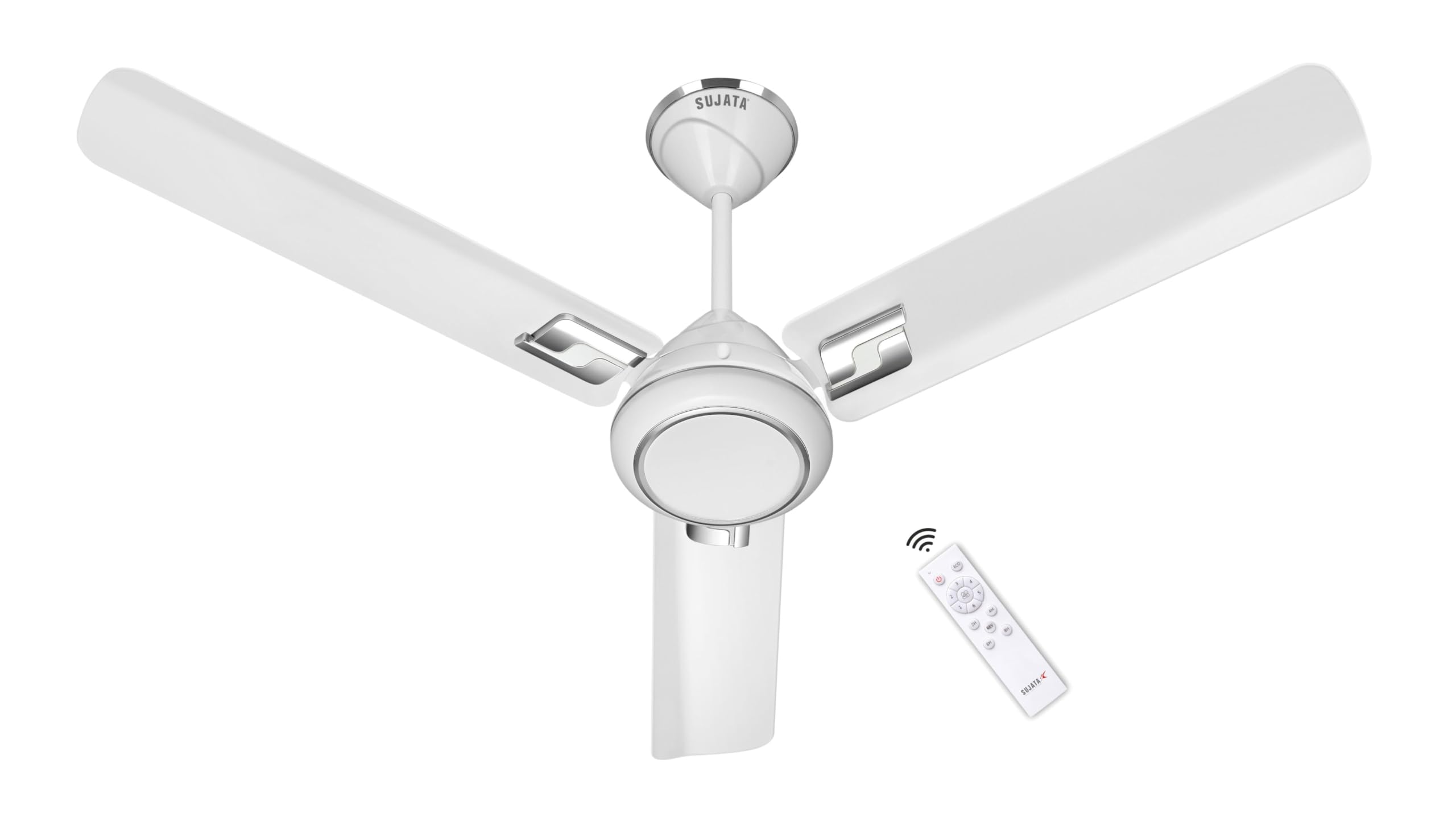 Sujata Kinetica BLDC Ceiling Fan 1200mm | 3 Years Warranty | Ceiling Fan for Living Room & Bedroom, Remote Fans Ceiling Fans 5 Star BEE Rating, Powerful Airflow, Savings Upto 60% (White Chrome)
