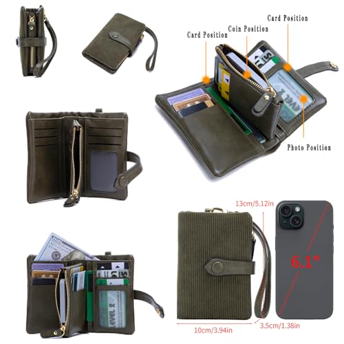 RFID Women's Wallet Corduroy Trifold Wallet Clutch with Zipper Pocket wristlet for Women Ladies Credit Card Holder (Pink)3