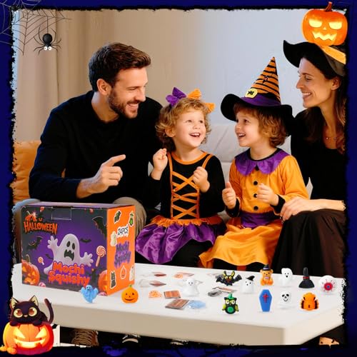 Image of Halloween Mochi Squishy Toys 24 Pack with Gift Cards, Mini Squishy Toys, Halloween Toys Bulk Party Favors for Kids, Trick or Treat, Stress Relief Toys, Birthday Gift, Classroom Prizes