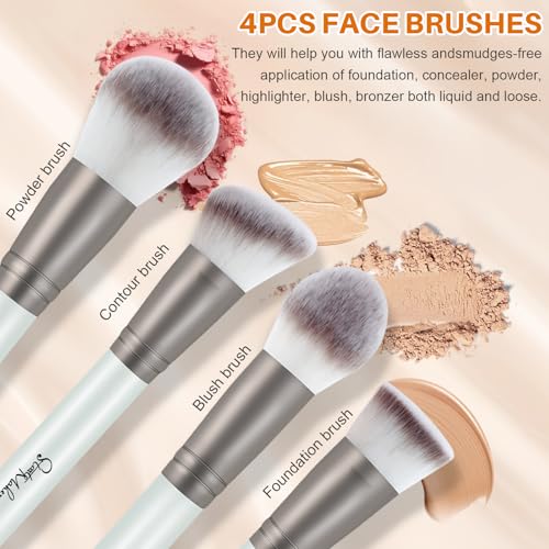 Makeup Brushes 15Pcs Makeup Kit, Start Makers Premium Synthetic Kabuki Foundation Powder Concealer Eyeshadow Blush Brushes Make up Brushes Set with 2pcs Blender Sponges & Mirror (Grey) - Image 2
