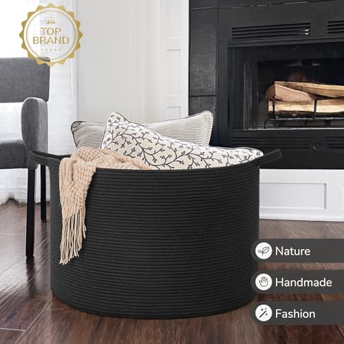 TIMEYARD 115L Extra großer schwarzer Deckenkorb, Hundespielzeugkorb Schuhkorb Spielzeugkiste Organizer für Kinder Dekorativer Wäschekorb für Zuhause & Wohnzimmer, 60x40 cm, schwarz