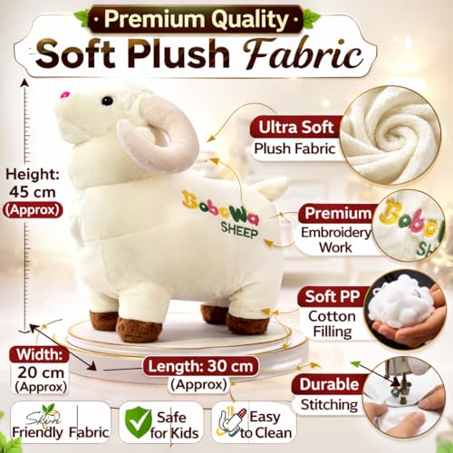 Image of Soft Sheep Plush Toy 45 cm | Cute Stuffed Animal for Kids | Ultra Soft Fabric | PP Cotton Filled | Baby Safe Soft Toy | Birthday Gift for Boys & Girls | Room Decor