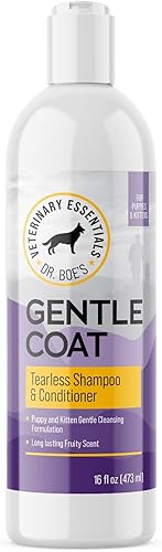 Dr. Boe's Veterinary Essentials GentleCoat Champú y acondicionador sin lágrimas – Fórmula sin jabón para cachorros y gatitos – Suministros de aseo –