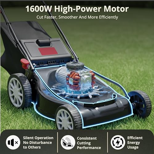 Image of Kraft Seeds 1600W Electric Lawn Mower with 16 Inch Blade (Steel Body) | Grass Cutting Machine with 50L Grass Catcher Box & Adjustable Height (7-Settings, 25mm to 80mm) for Garden, Yard, and Farm (Red)