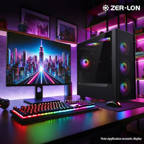 Image of ZER-LON Gaming PC Desktop Computer, Intel Core I5-9400F up to 3.9 GHz, GTX 1050Ti 4G, 16G DDR4 RAM, 1TB NVME SSD, WiFi 5.0, Prebuilt Gaming PC Tower Computer with RGB Fan x 6