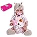 Flytise Reborn Baby Doll Silicone Full Body 19 pouces Réaliste Mignon Poupées De Bain Tout-petits Accompagner Poupée Belle Tenue De Chiot Rose Avec Chapeau Chaussures Bavoir