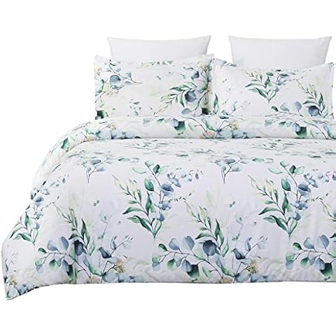 Vaulia Soft Lightweight Microfiber Duvet Cover Set, Printed Botanical Flowers 3-Piece Set ( 1 Queen Duvet Cover 2 Pillow Shams ) Cover