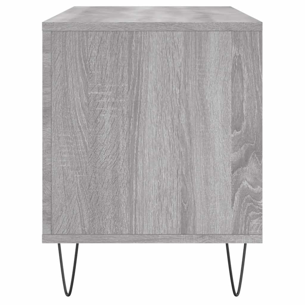 Armadio per dischi grigio sonoma, 100 x 38 x 48 cm, in legno con gambe in ferro per dischi vinili, mobili fonomatici, HiFi, console multimediale, stoccaggio, mensola, soggiorno, cassetto