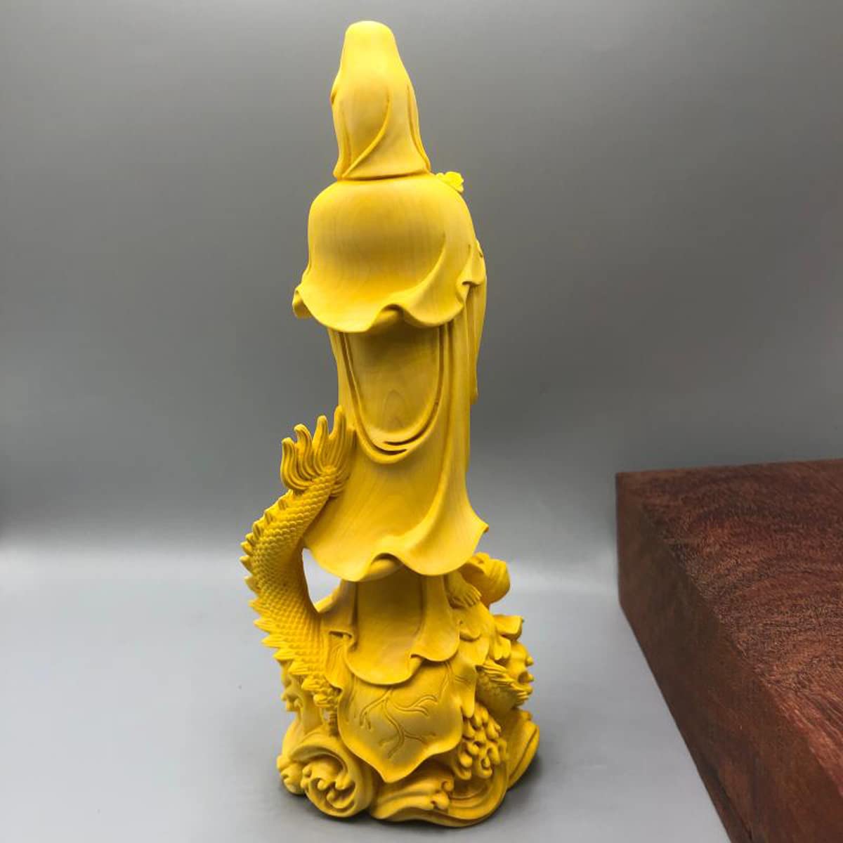 大型 龍乗り　観音菩薩 木彫　仏像 彫刻　開運　風水　置物　縁起物　インテリア 観音菩薩 木彫 縁起物 細密彫刻 龍鳳呈祥-自在観音 仏像 置物