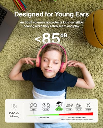 Belkin SoundForm Mini - Wireless Bluetooth Kids Headphones with 30H Battery Life, 85dB Safe Volume Limit, Built-in Microphone - Kids On-Ear Earphones for iPhone, iPad, Fire Tablet & More - Pink - Image 4