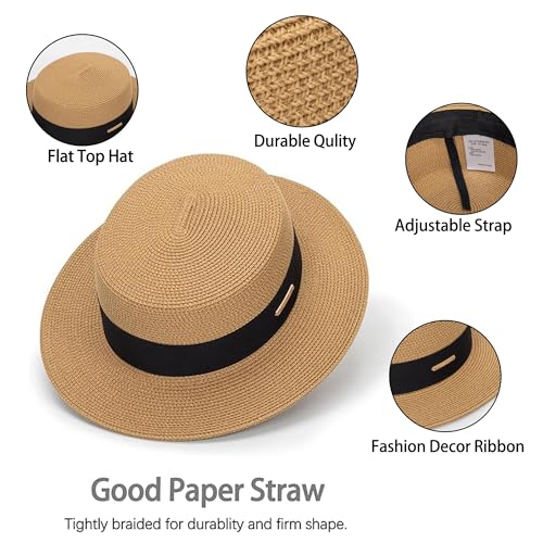 Sombrero de paja estilo boater unisex plegable miniatura 3