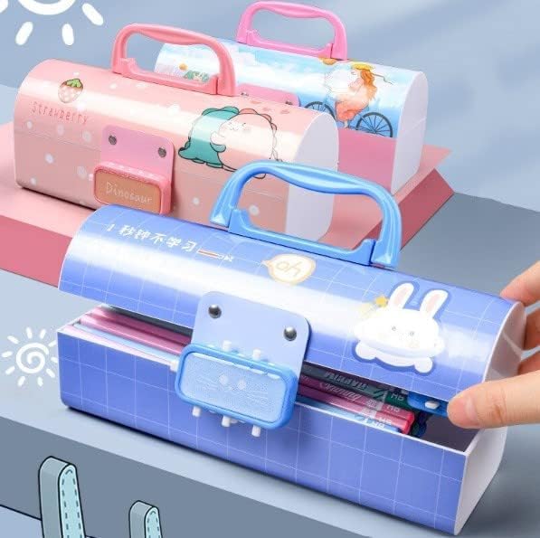 Image of Kids Pen & Pencil Box-Suitcase Style Password Lock Pencil Case, Multi-Layer Pencil Box for Kids, Boys, Girls, Secret Compartment Stationary Organizer Case for Kid (Sweet Time Pencil Case)