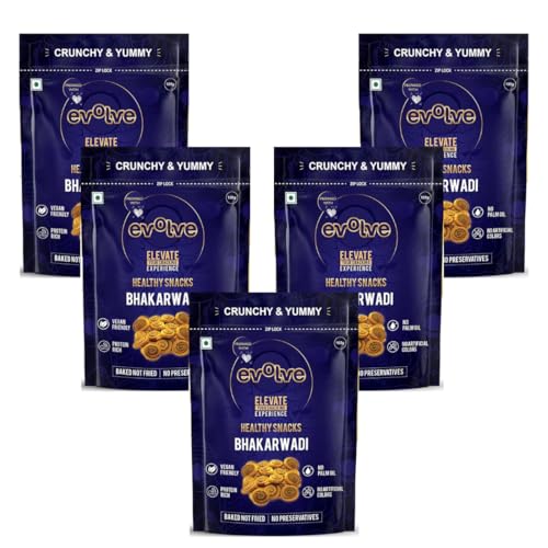 Image of Evolve Baked Bhakarwadi Healthy Snacks for Kids, Adults | Gluten Free, No Artificial Colors or Preservatives, Freshly Made, Ready to Eat, Crunchy Masala Flavor - 100g Pack of 5