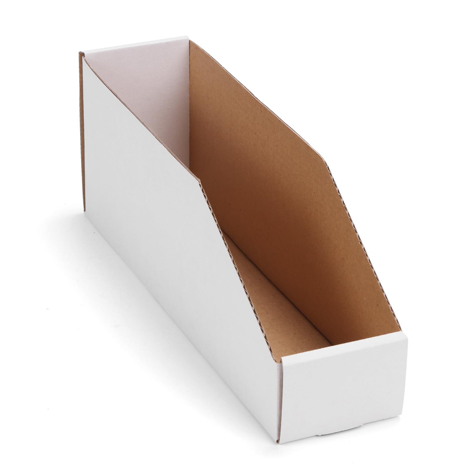 EXYGLO Cardboard Storage Bins 35 Pack, 12x3x4.5 Inch Cardboard Boxes, Corrugated Organizer Bins for Pantry, Shelves, Garage, Office, Shop, White