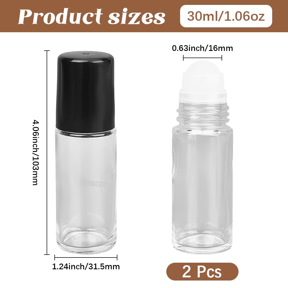 GORGECRAFT 2 Botella de Vidrio Transparente con Rodillo de 30 ml para Aceites Esenciales Vacía Reutilizable para Desodorante Roll-On A Prueba de Fugas Rellenable para Cosméticos Y Perfumes de Viaje.