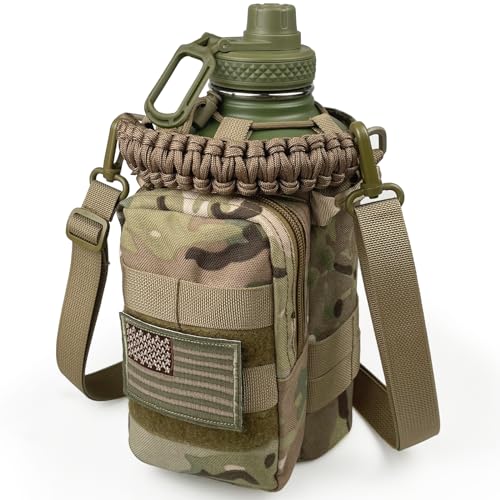 Image of Half Gallon Water Bottle with Sleeve - 64 Oz Insulated Water Jug with Handle - Green Stainless Steel Sports Water Bottle for Gym Workout Hiking Tactical Bottle Holder with Pouch Camo
