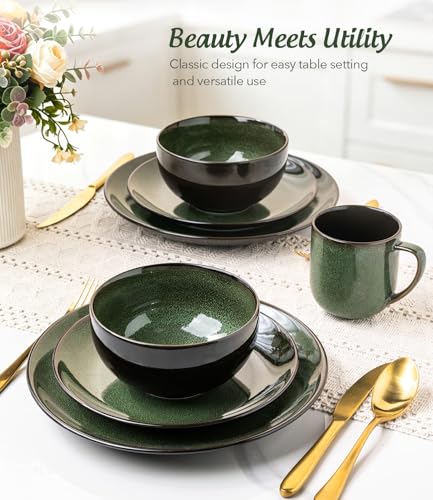 Image of LERATIO Ceramic Dinnerware Sets for 4,16-Piece Reactive Glaze Plates and Bowls Set with Mugs,Highly Chip and Crack Resistant | Dishwasher,Microwave & Oven Safe Dishes set-Green