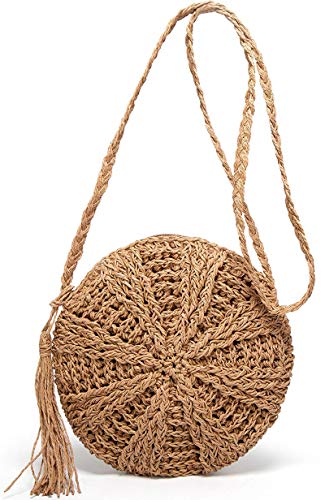 Image of Teeya Straw Crossbody Bag Women Weave Shoulder Bag Round Summer Beach Purse and Handbags