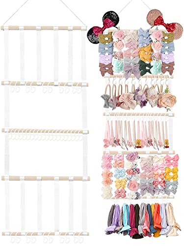 Image of Danightime 48" X 15" Headband Holder, Baby Headband Organizer w/16Pcs Cotton Ribbons, 40Pcs S Hooks, 1Pc Non-Trace Hook & 1Pc Cotton Rope, Bow Holder for Girls Hair Bows for Wall, Door or Closet