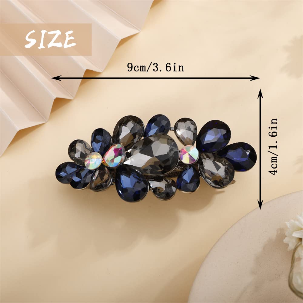 Aimimier Flower Crystal Hair Clip Rhinestone Barrettes Alligator Snap Hair Clips Fashion Hair Jewelry Bridal Hair Accessories for Women Girls (Blue) - Image 2