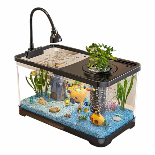 黒,YXINHONGYUE 360度パノラマベッタ水槽、セルフクリーニングプラスチック水族館キット快適で静かな93%魚や水生植物に適した高光透過率