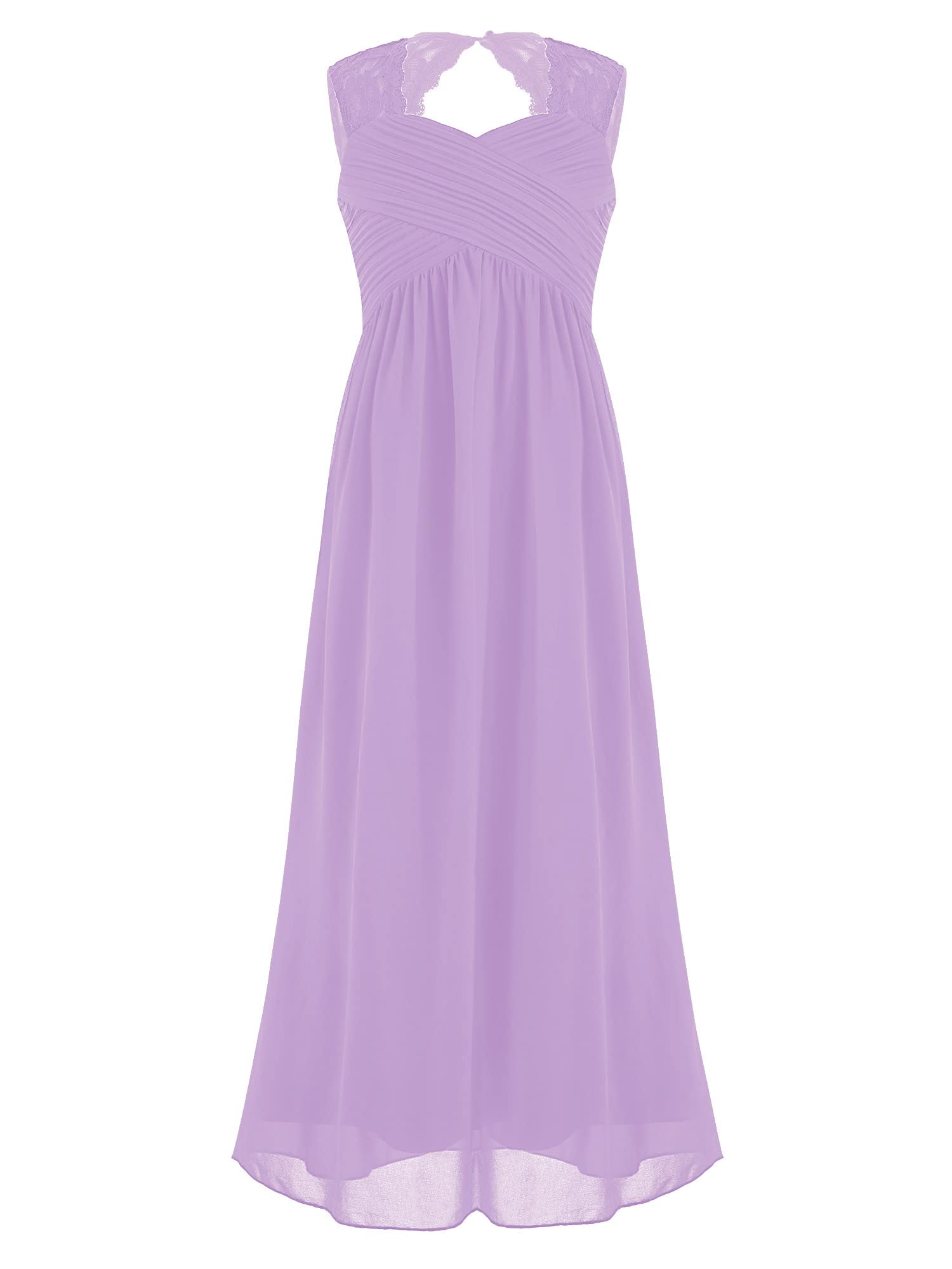 Hedmy Vestido Largo de Fiesta para Niña sin Manga con Encaje Flores Vestido Elegante de Gasa Ceremonia Vestido de Comunión Bautismo Graduación 6-16 Años