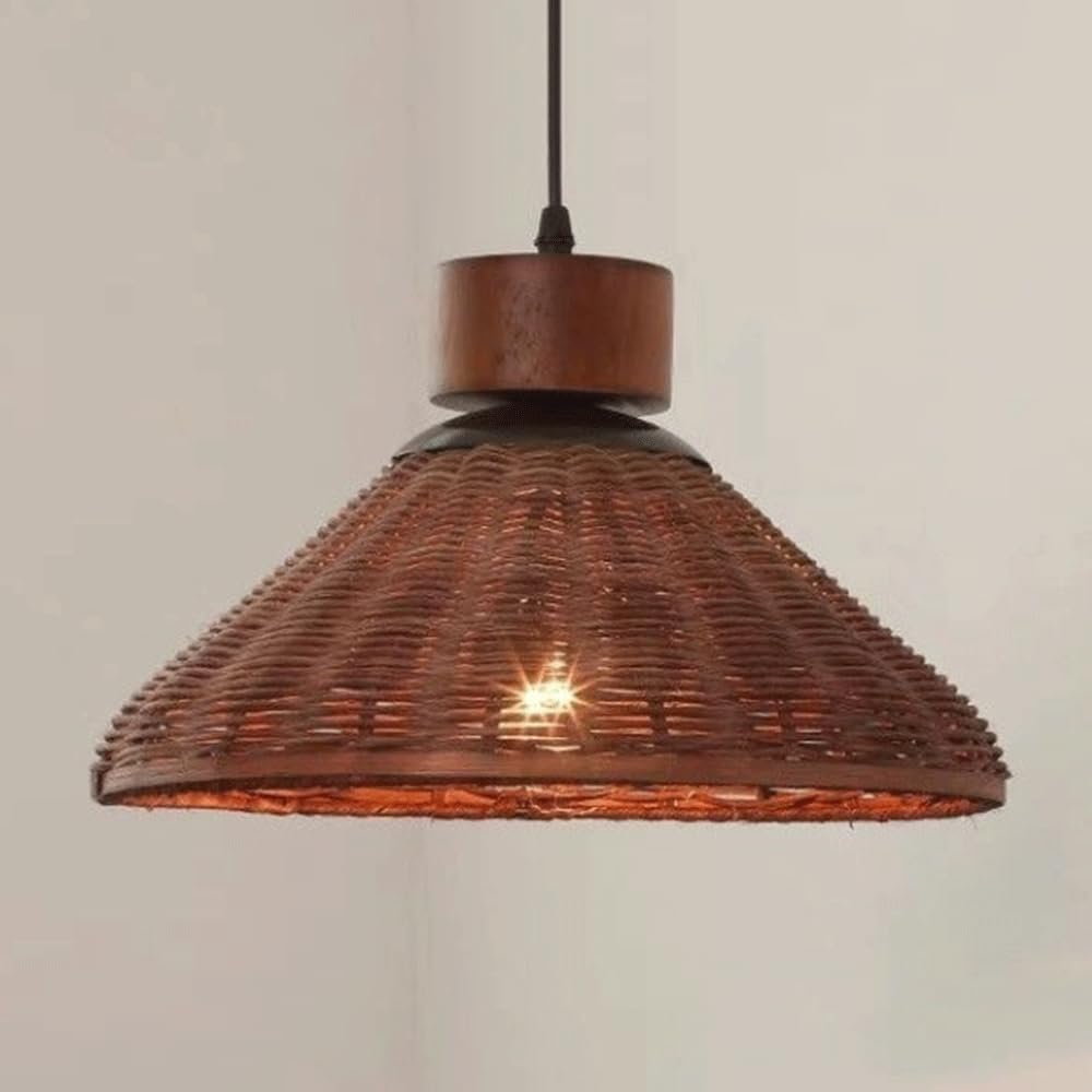 YNAHZAOK Atural Rattan Pendant Lamp Retro Hand Woven Lighting Fixture for Dining Living Room Vintage Bamboo Rattan Lampshade Hanging Ceiling Light Pastoral Style Entryway Restaurant Pendant Light