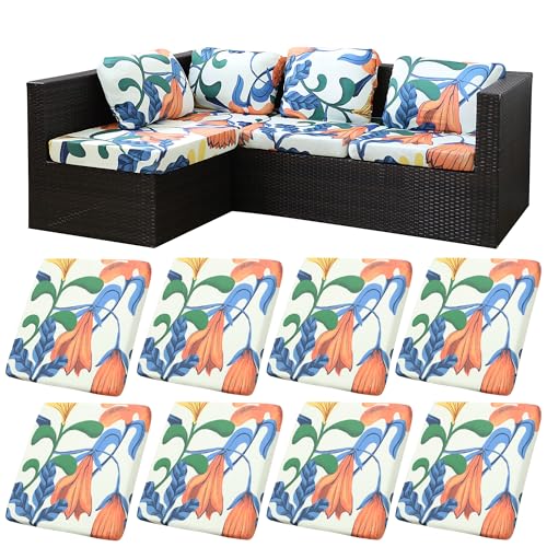 Image of BIETYONE 8Pcs Stretch Patio Cushion Covers, Outdoor Couch Covers Replacement,Outdoor Couch & Sofa Slipcovers,for Patio Furniture Cushion Covers,Washable Reusable Furniture Protector (Print,Cover Only)