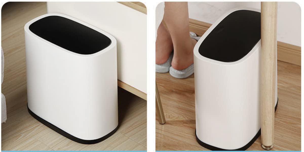 Pattumiera rettangolare in plastica per bagno, colore bianco, 12 l