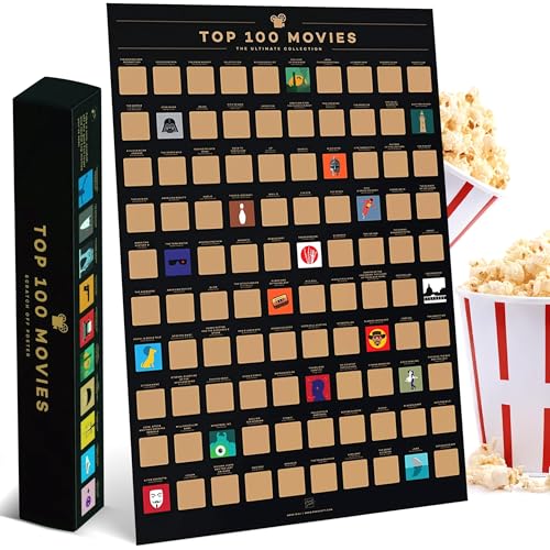 Enno Vatti Top 100 Movies Scratch Off Poster - Bucket List of Best Films - 100 Movie Scratch Off Poster (16.5' x 23.4') - Including Top 100 Movie Posters - Gift for Movie Lovers
