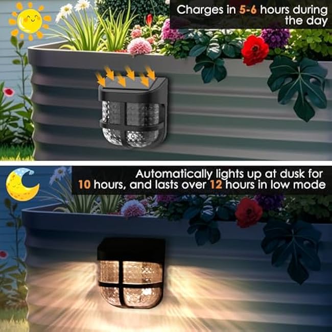 Energetic Solar Powered Garden Lights with Dusk to Dawn Sensors, Magnetic Solar Lights Outdoor, Waterproof, 3000K Warm White, LED Fence Lighting for Planter Raised Beds, FCC, Black, 3 Pack