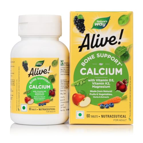 Image of Nature's Way Alive Calcium Bone Support with Vitamin D3,Magnesium and Vitamin K2-7 | Joint and Bone support for Men & Women | Natural Calcium for Strong Bones & Teeth - 60 Veg Tablets