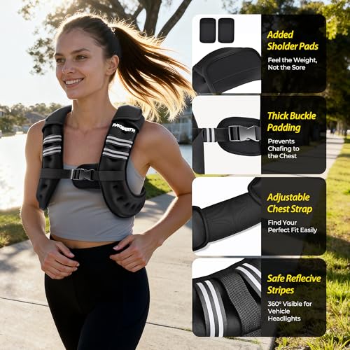 Image of PACEARTH Weighted Vest,6lb /8lb /10lb /12lb /16lb /20lb /25lb /30lb Weight Vest with Reflective Stripe, Body Weight Vests for Women, Men, Weight Loss Workout, Strength Training, Running, Walking, Jogging