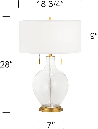 Miniatura 4 de Color + Plus Toby - Lámpara de mesa de cristal moderna de 28 pulgadas de alto, cadena de tirón, acabado de latón blanco y dorado, tela única,