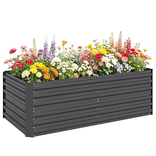 Outsunny Carré Potager de Jardin rectangulaire Tubes de renforcement Acier galvanisé 180 x 90 x 59 cm Gris foncé