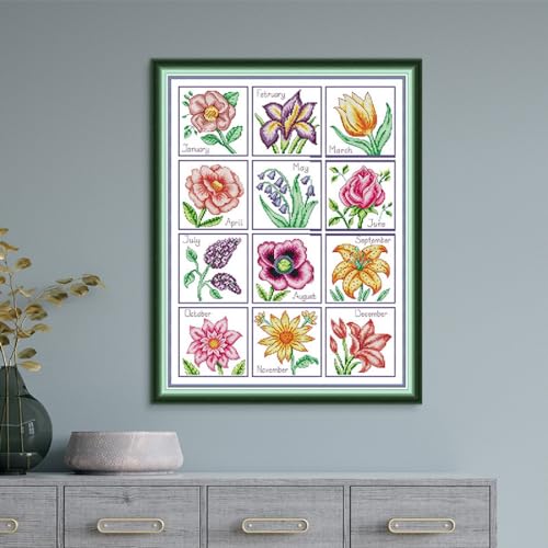 Image of Qeerysew Cross Stitch Kits Stamped Full Range of Embroidery Starter Kits for Beginners DIY- Printed kit Year-Round Flowers(Printed) 14CT17.7x22inches
