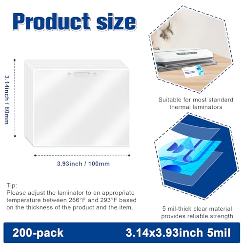 Image of 200 Pack 5mil 3x4 inch Thermal Laminating Pouches Badge Laminate Pouches Clear Laminated Luggage Tags Printable Laminator Pouches for Business Permits Cards (200, 2.94 inchx4.13 inch-5mil-with Holes)