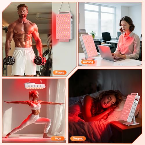 Image of Red Light Therapy Panel 5 Wavement 60 Dual Chip LEDs 630+660+810+830+850nm Red and Near Infrared Lamp Therapy Device 100W with Timer & Stand for Body Pain Relief Face Skin Health Sleep White
