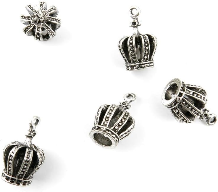 130 Pieces Antique Silver Tone Jewelry Making Charms 75562 Stereo Crown Pendant Ancient Findings Craft Supplies Bulk Lots