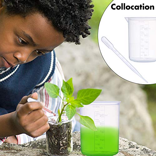 Plastic-Beaker-Set-5-Sizes-Low-Form-Measuring-Graduated-Griffin-Polypropylene-Beakers-in-500-ml-250-ml-100-ml-50-ml-25-ml-for-Laboratory-Science-Experiments-with-5-Plastic-Droppers-in-3-ml