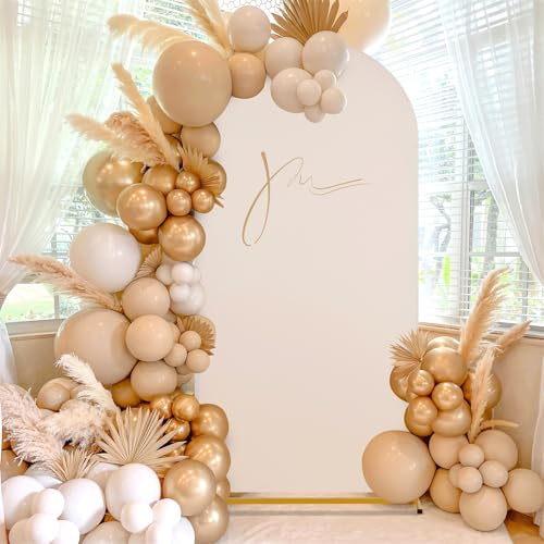 Image of SoarDream Arch Backdrop Cover Beige Spandex Fitted 5FT Wedding Arch Covers Balloon Round Top Chiara Arch Photo Backdrop Fabric for Bridal Shower Birthday Party Stage Decoations