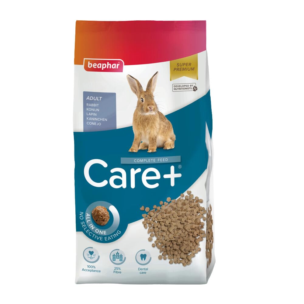 BEAPHAR – CARE+ – Alimentation Super Premium extrudée pour lapin junior – 25% de fibres – Appétent, sans sucre ajouté ni colorant – Haute digestibilité – Participe à l’usure naturelle de dents – 10 kg